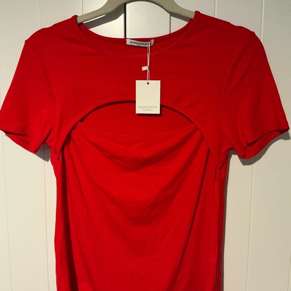 Mangopop Women’s Front Cutout Round Neck Red Bodysuit short Sleeve Size XXL - Picture 3 of 8